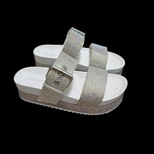 Cape Robbin SZ 6 Shiny Diamond Platform Slide Sandals